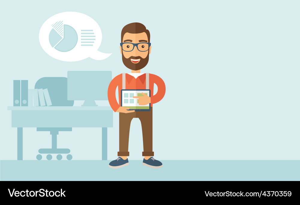 Man holding a screen tablet Royalty Free Vector Image