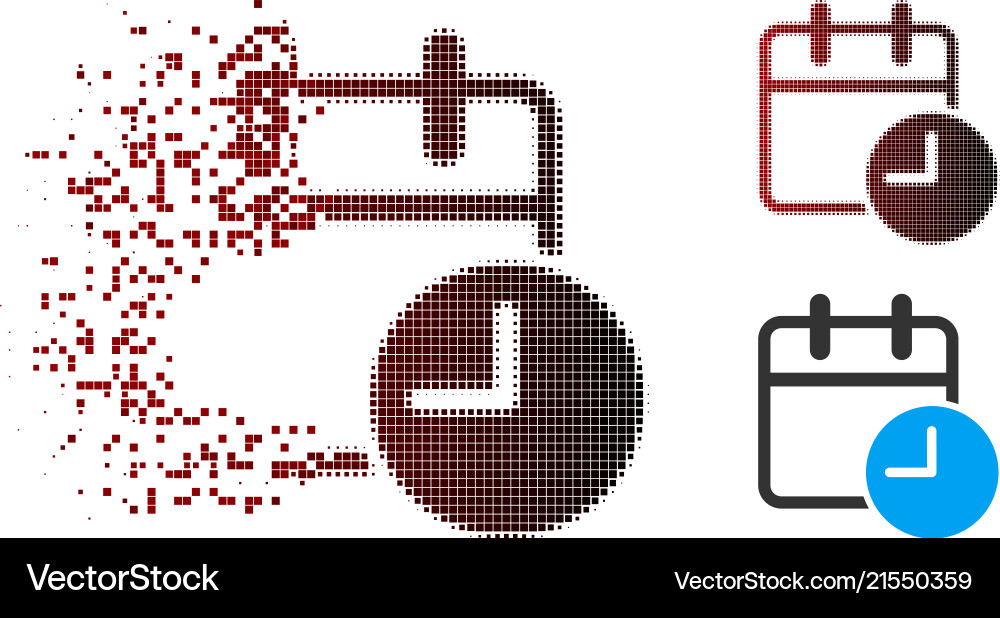 Moving pixel halftone date time icon Moving pixel halftone date time icon vector image