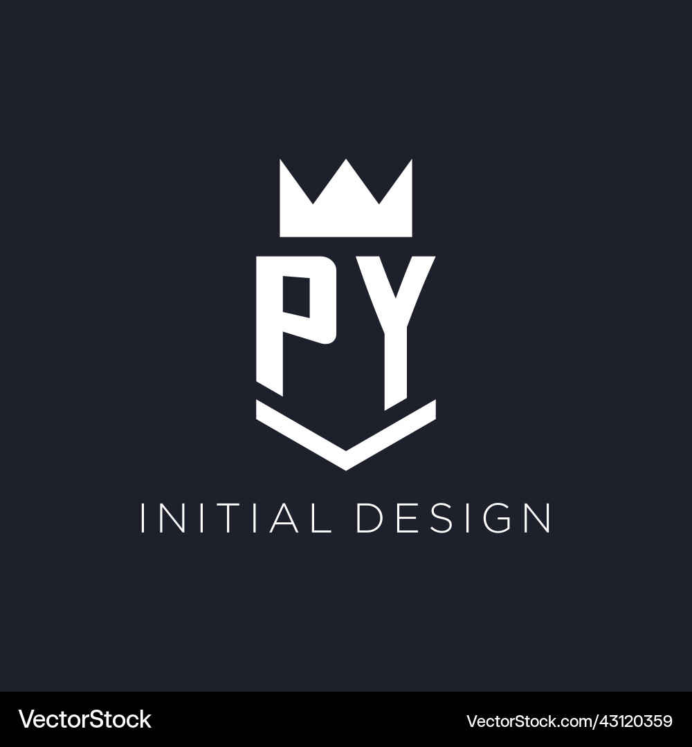 Py logo with shield and crown initial monogram Py logo with shield and crown initial monogram Vector Image