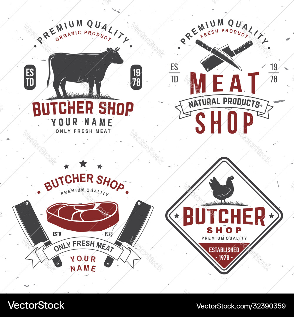 Set butcher shop badge or label with cow beef Vector Image