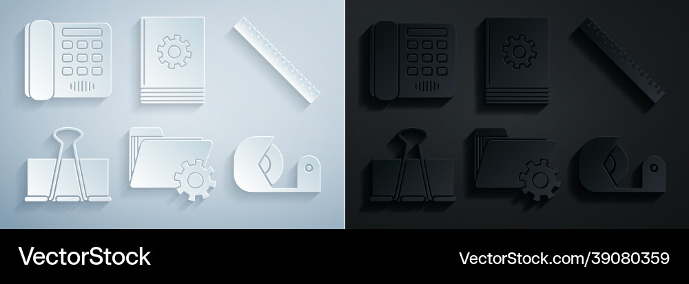 Set folder settings with gears ruler binder clip Set folder settings with gears ruler binder clip vector image