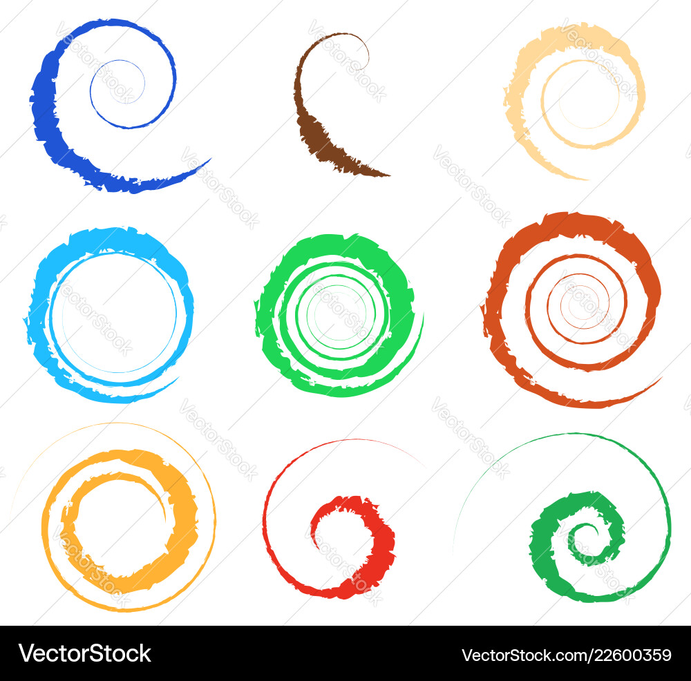Spiral vortex element set 9 different circular Spiral vortex element set 9 different circular vector image