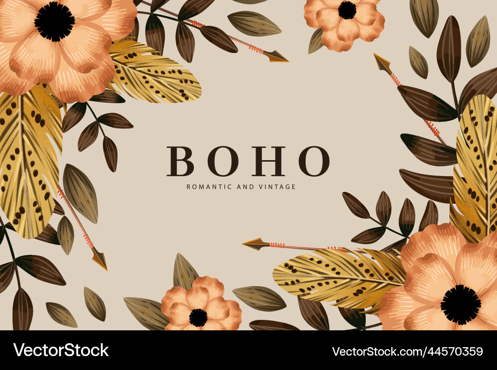 Watercolor boho background with flowers leaves Vector Image