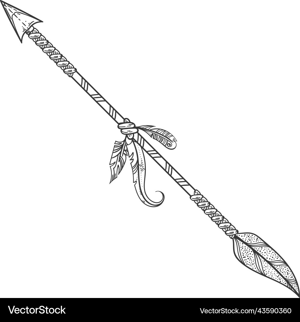 Boho arrow sketch retro rustic feather weapon Boho arrow sketch retro rustic feather weapon vector image