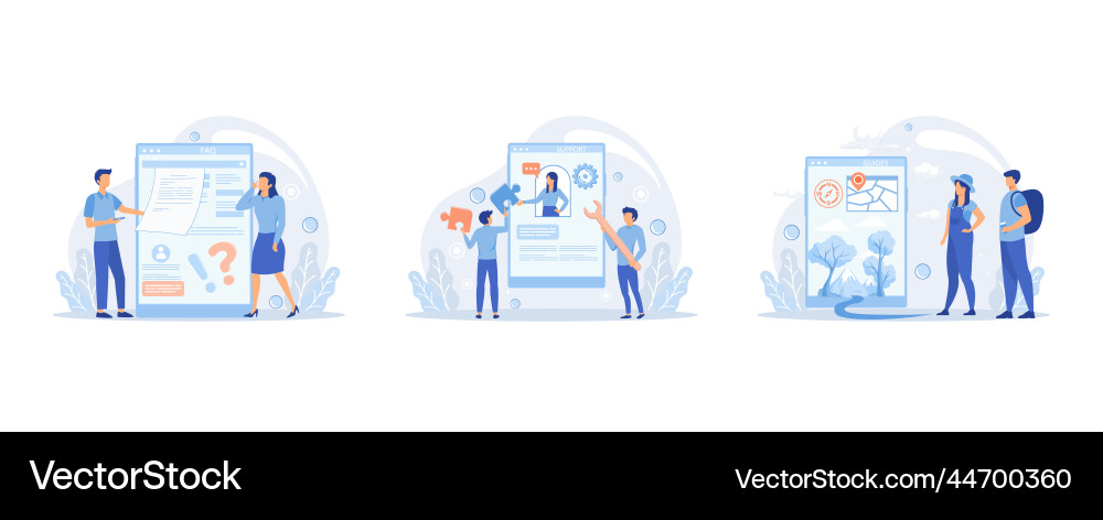 Faq website banner set support page guides vector image