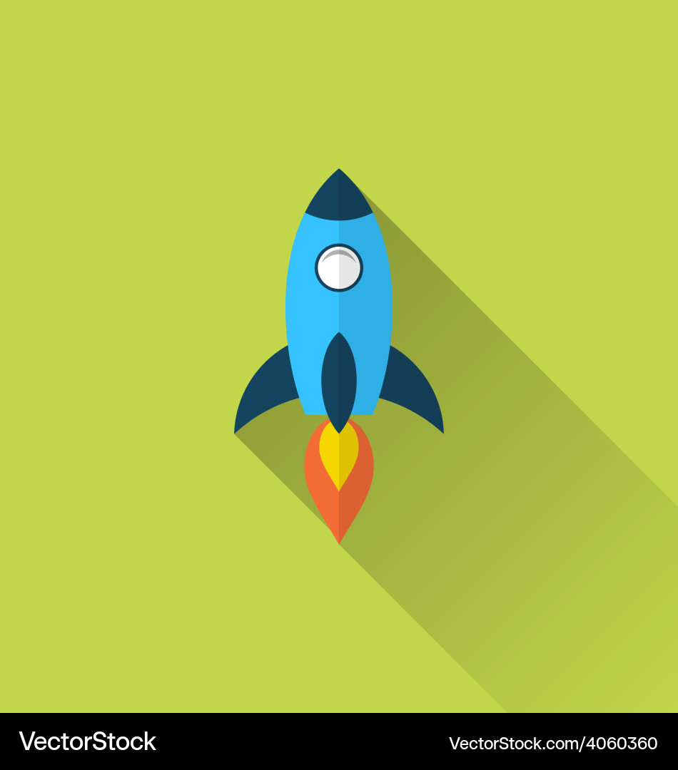 Flat Rocket Icon with Long Shadow vector image