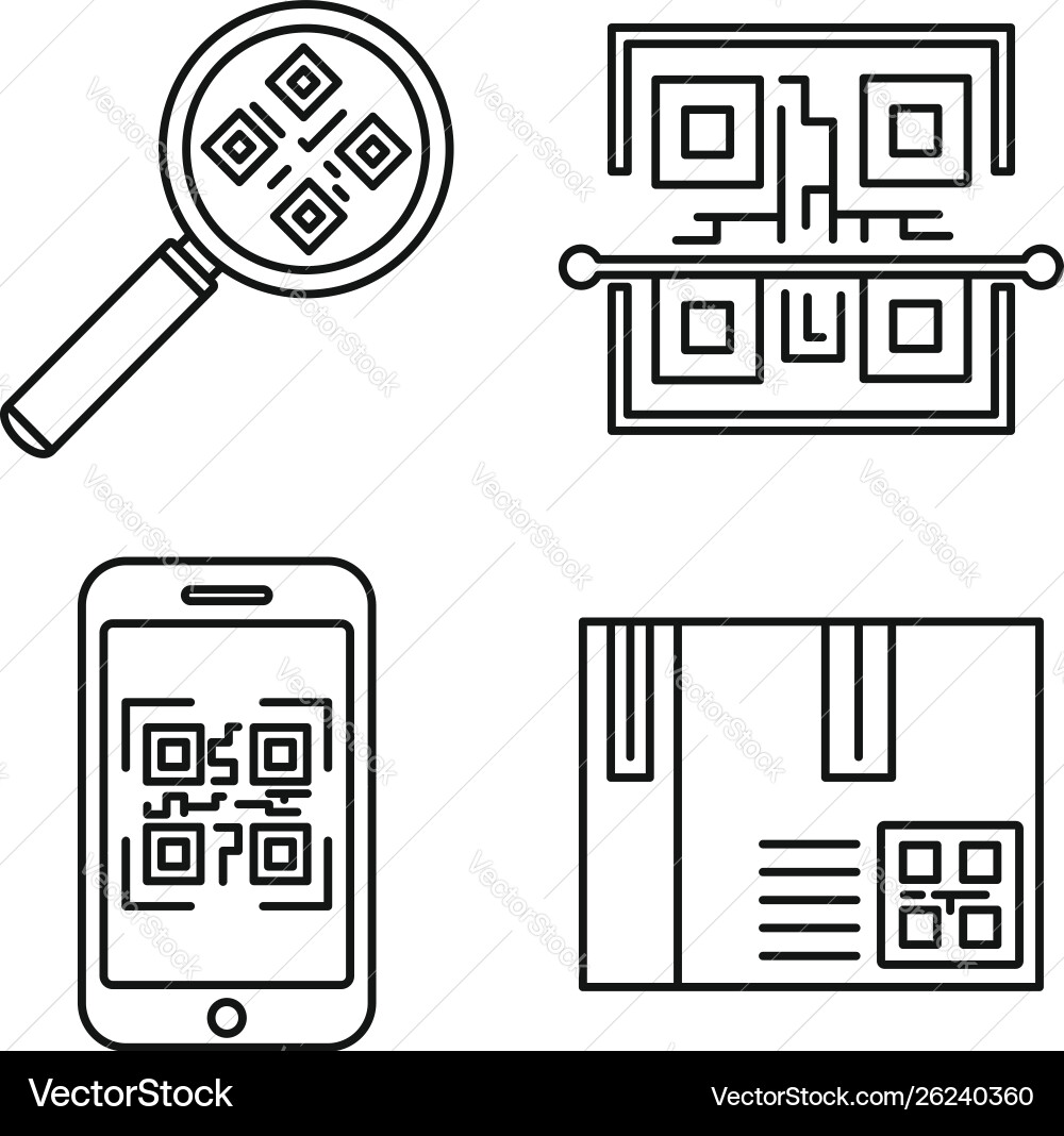 Qr code element icons set outline style Qr code element icons set outline style vector image