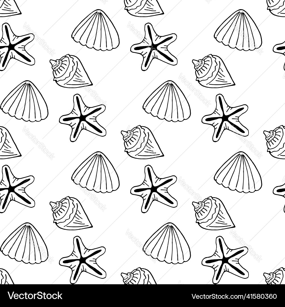Seamless pattern with black-and-white sea shells Seamless pattern with black-and-white sea shells vector image