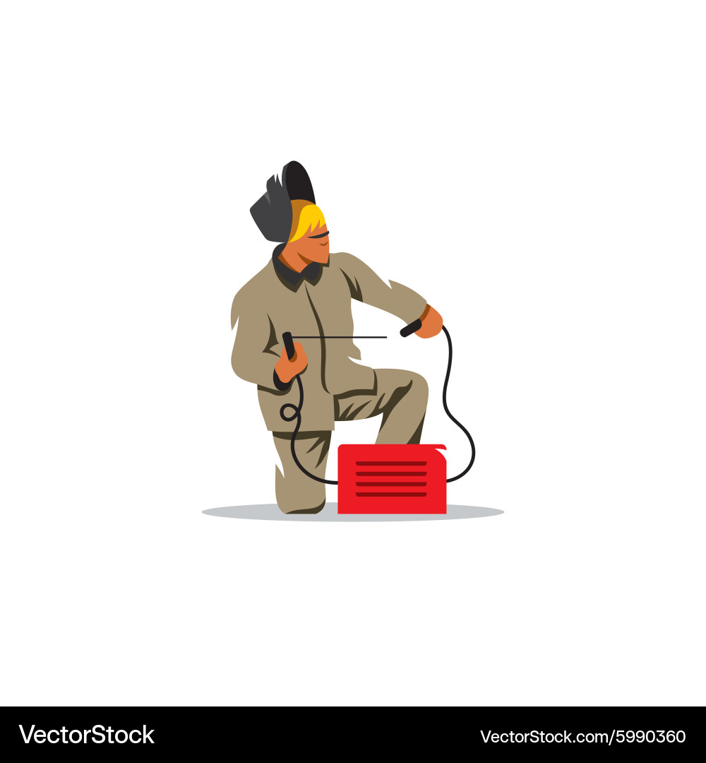 Welder worker working using welding torch vector image