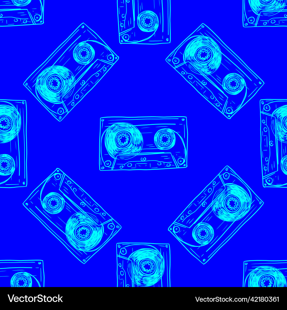 Audiokassette nahtloses Muster Audiokassette nahtloses Muster vektorbild