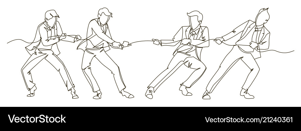 Businessman pulling the rope continuous line art Businessman pulling the rope continuous line art vector image