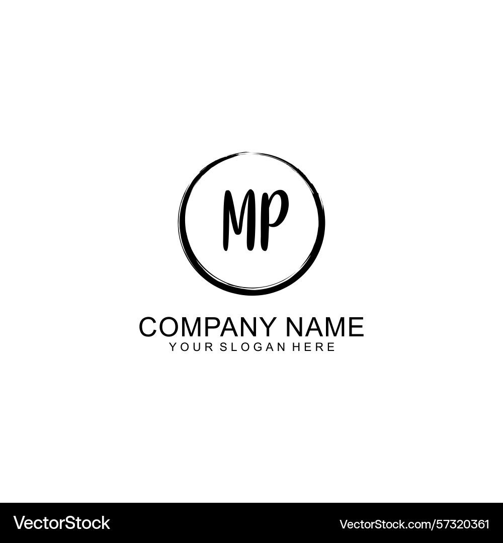 Handwritten mp initial logo with circle Handwritten mp initial logo with circle Vector Image