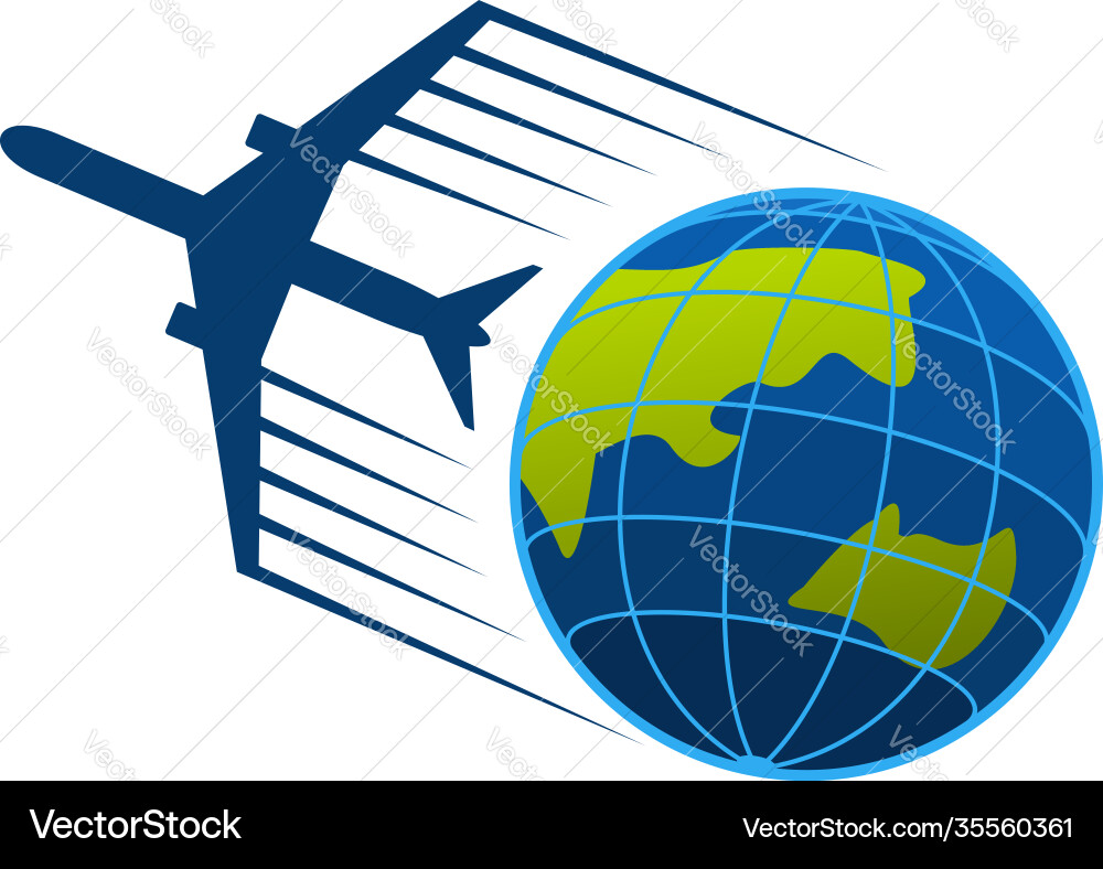 Icon plane and world globe Icon plane and world globe vector image