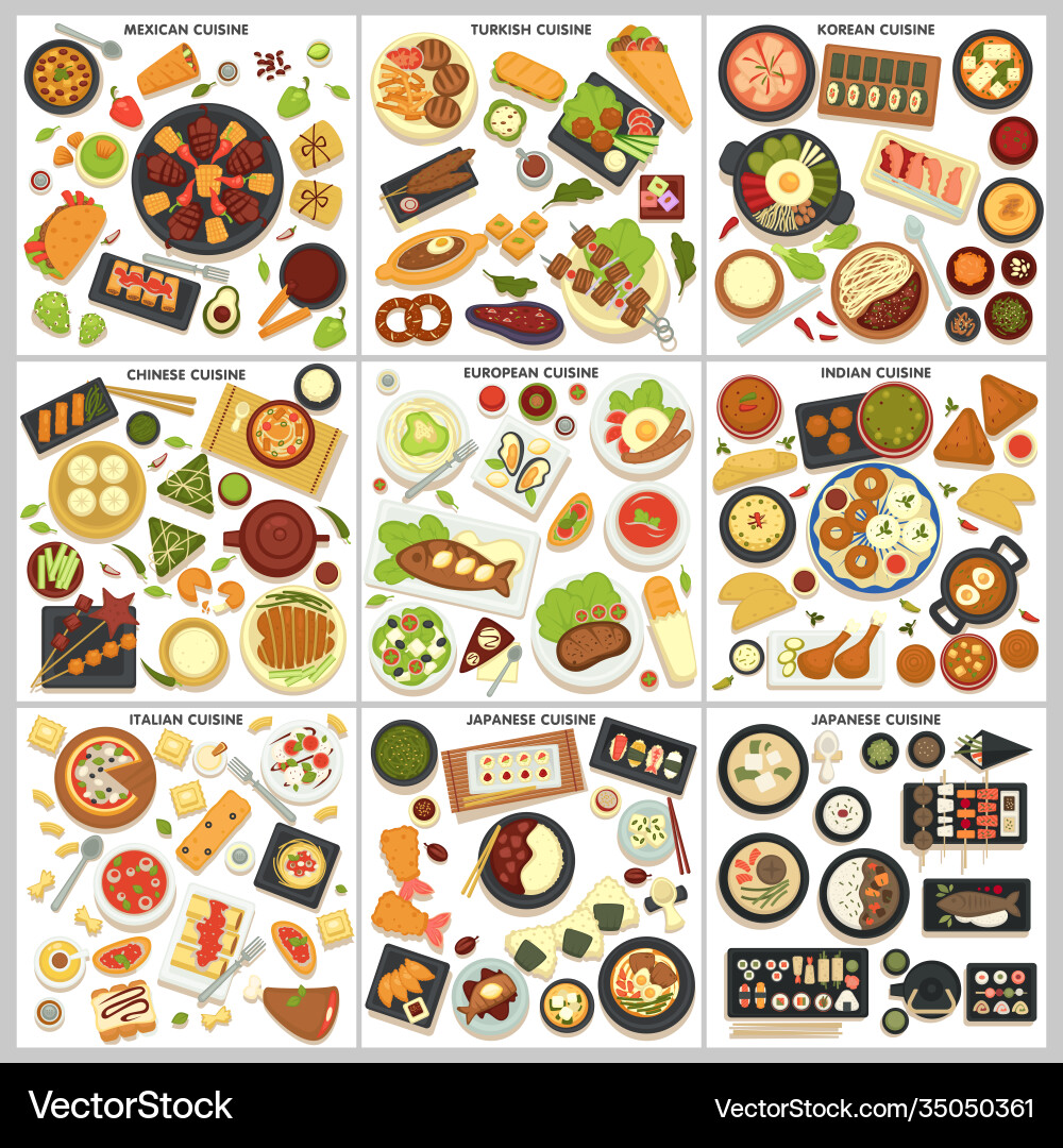 International cuisine menu food and cooking dishes International cuisine menu food and cooking dishes vector image