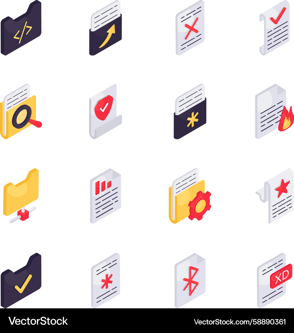 Isometric Data Icons - File & Folder Set Vector Image
