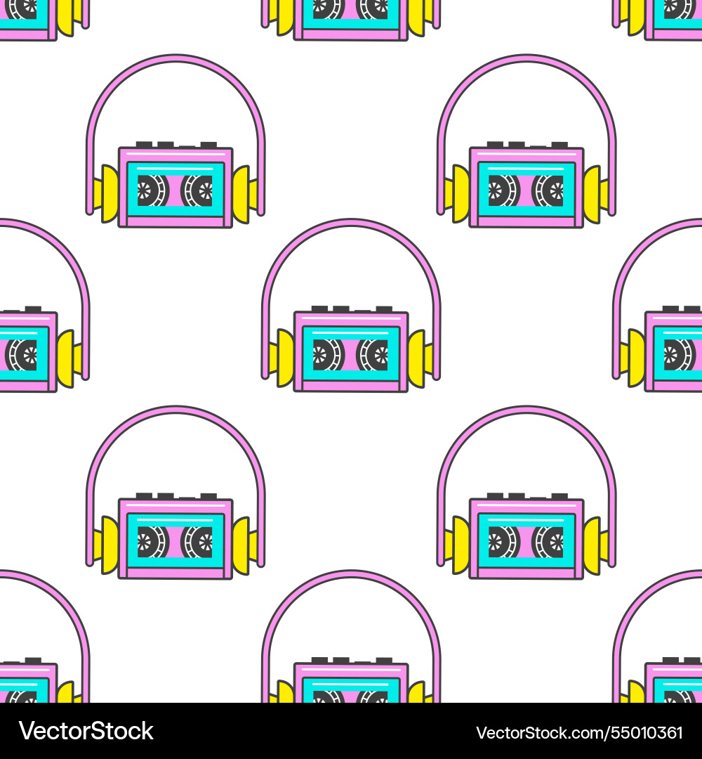 Seamless pattern with 90s elements cassette vector image