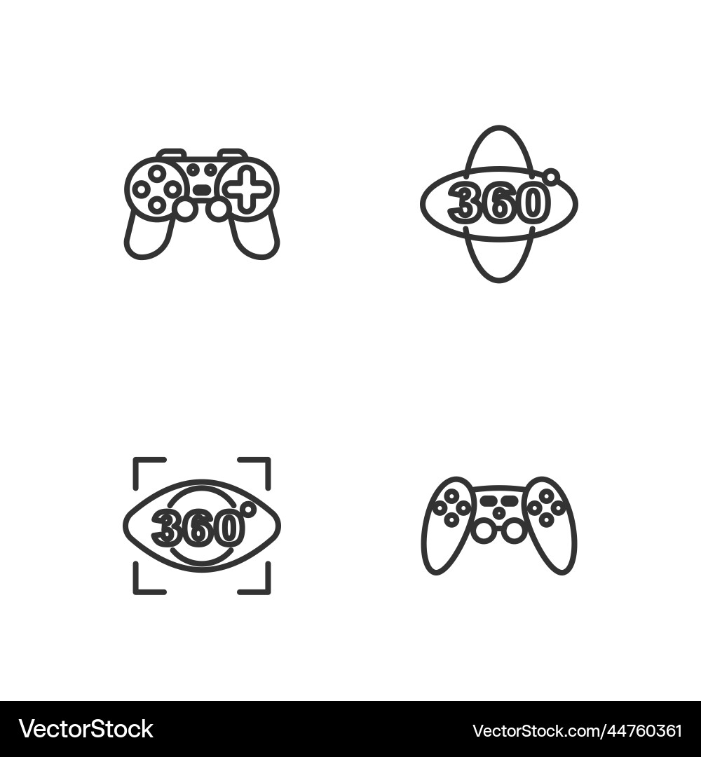 Set line gamepad 360 degree view and icon Set line gamepad 360 degree view and icon vector image