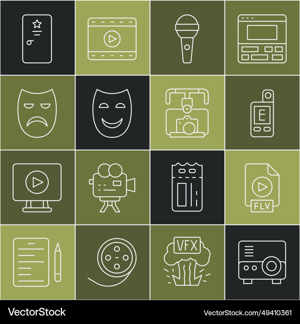 Set line media projector flv file document light vector image