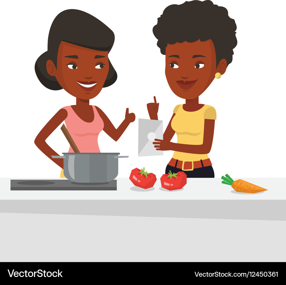 Women cooking healthy vegetable meal vector image