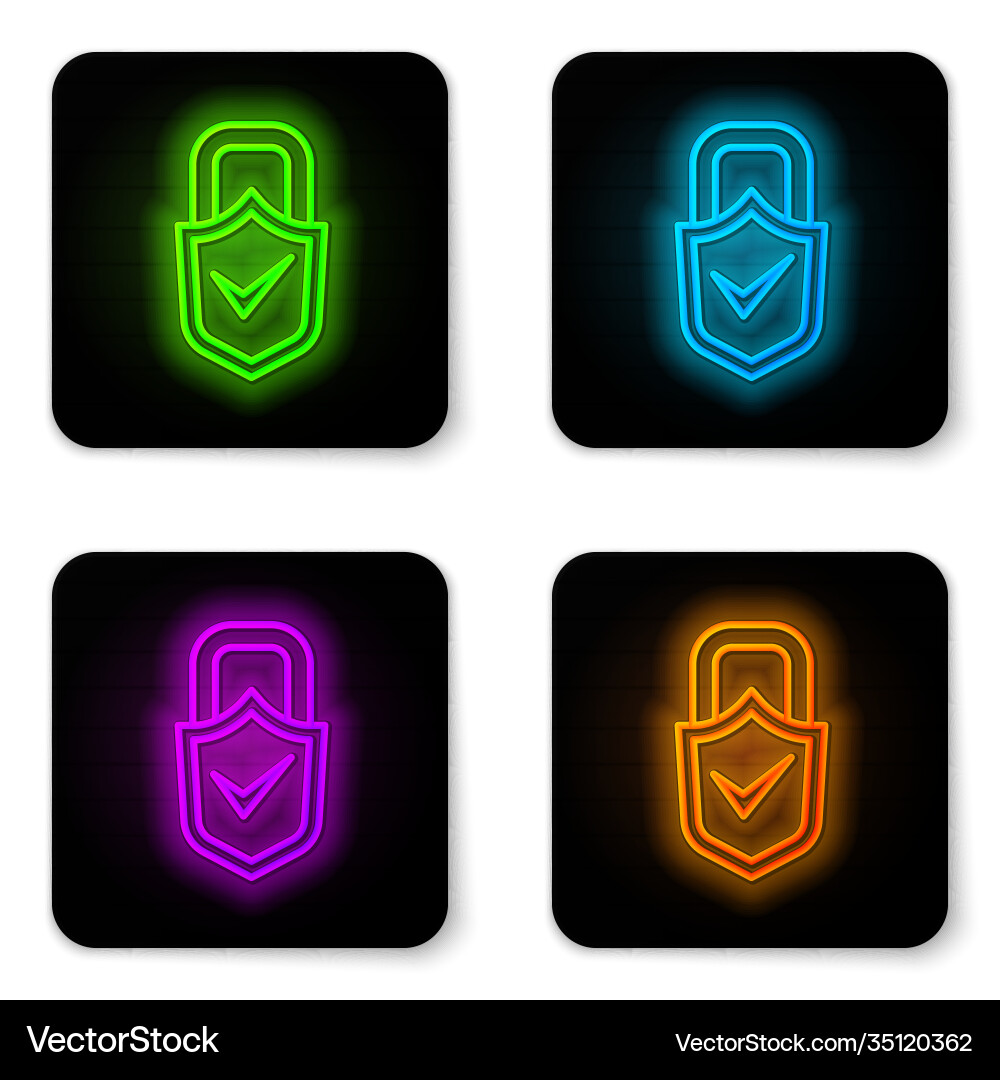 Glowing neon line open padlock and check mark icon Vector Image