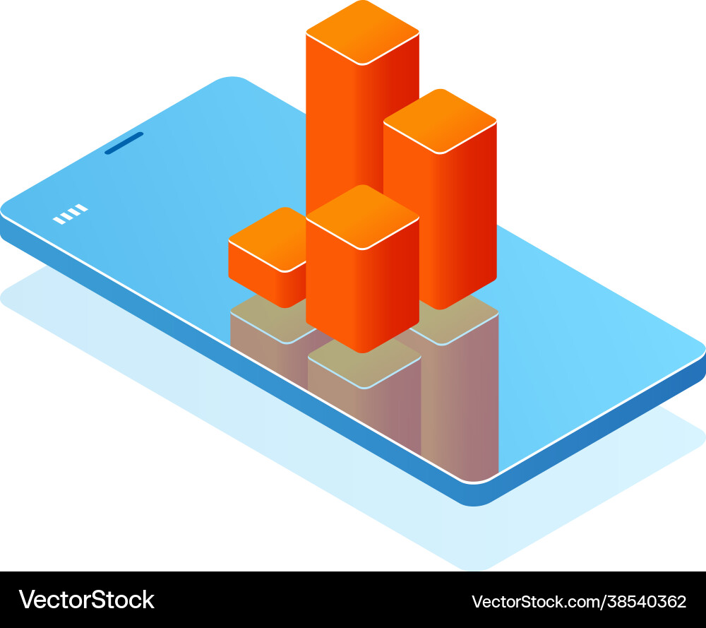 Mobile phone with bar chart on screen analytics Mobile phone with bar chart on screen analytics vector image