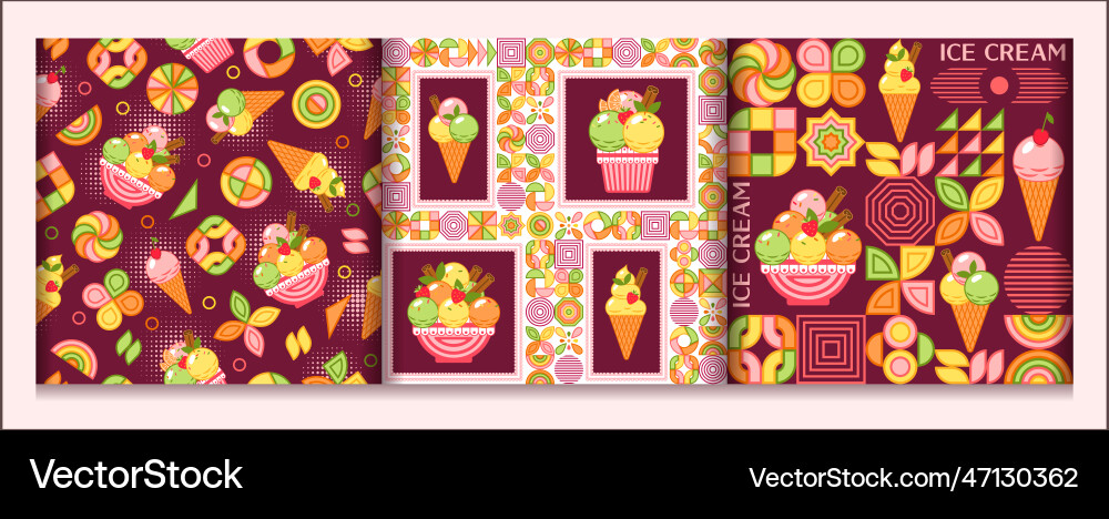Patterns with ice cream geometric shapes text Vector Image
