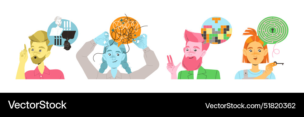 People characters with different types of thinking People characters with different types of thinking Vector Image