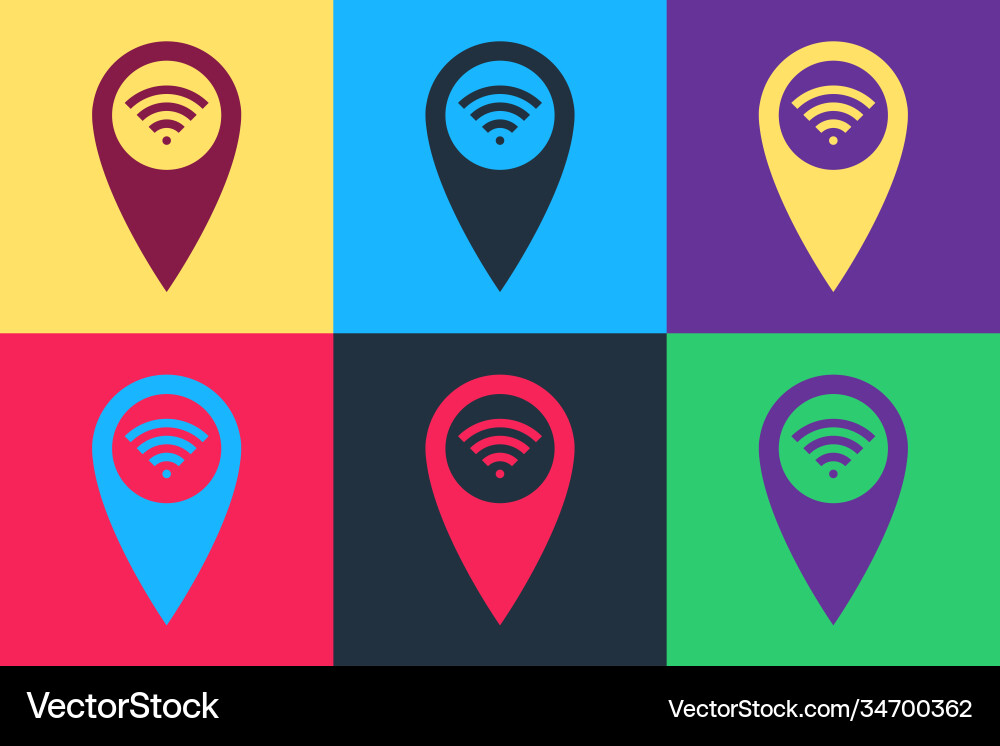 Pop art pointer map with wifi internet signal Pop art pointer map with wifi internet signal vector image