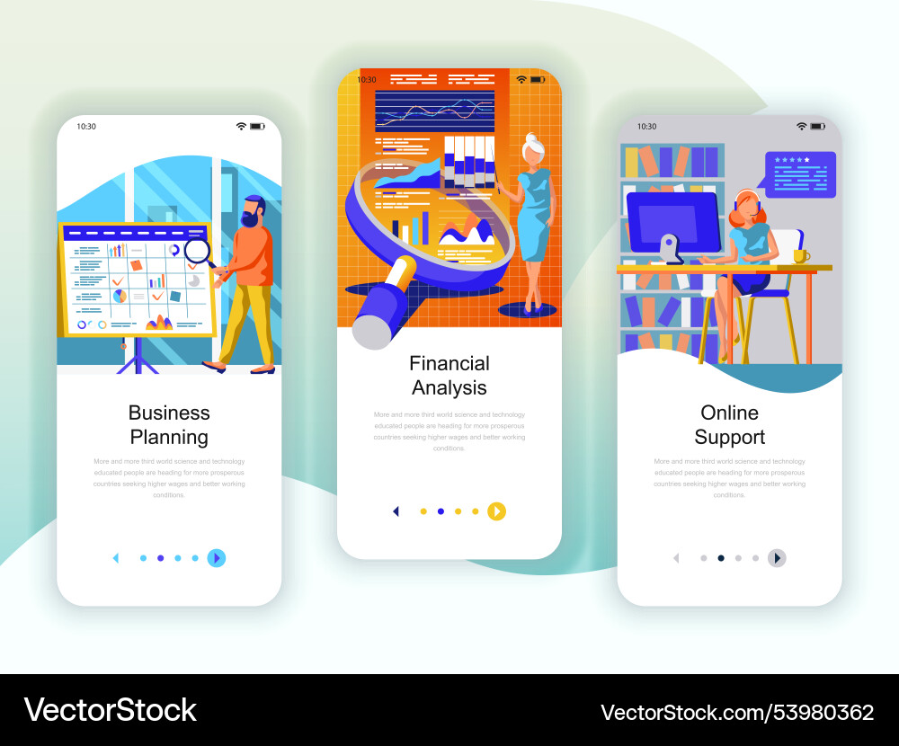 Set of onboarding screens user interface kit vector image