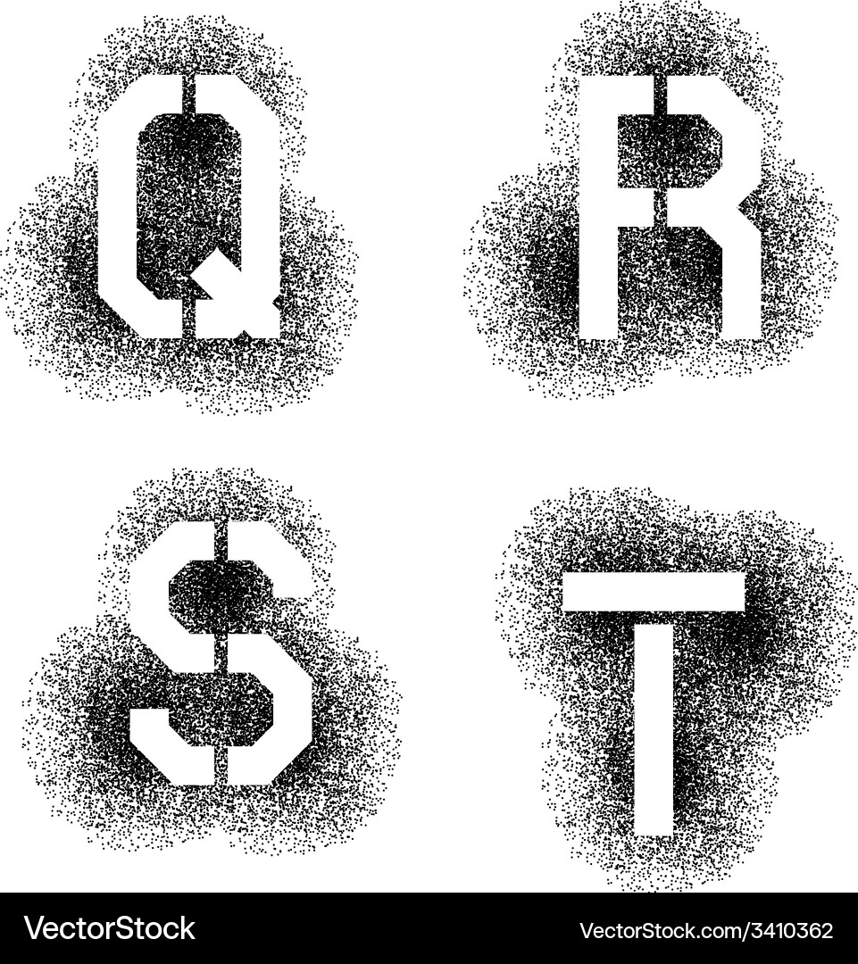 Stencil angular spray font letters q r s t vector image
