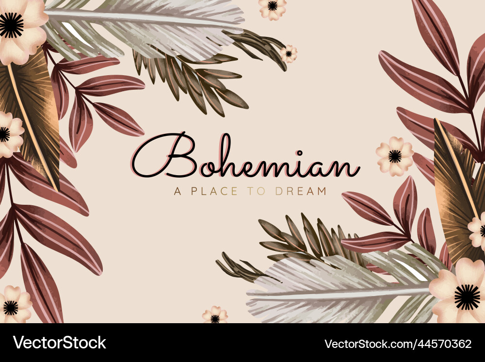 Watercolor boho background with flowers leaves Vector Image
