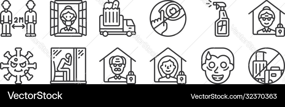 12 set linear self isolation icons thin 12 set linear self isolation icons thin vector image