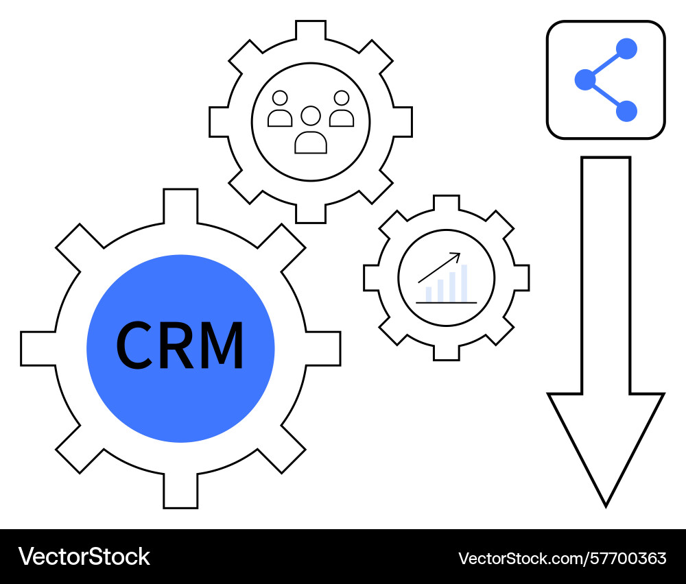 Crm system workflow gears highlighting analytics vector image