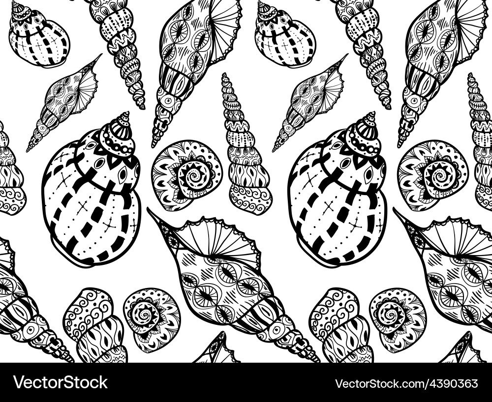 Doodle textured shells seamless pattern Vector Image