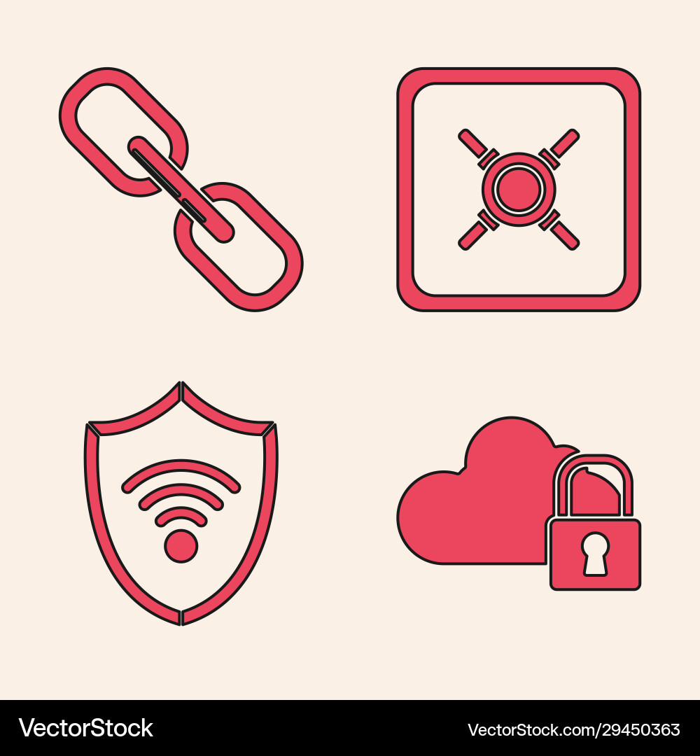 Set cloud computing lock chain link safe Set cloud computing lock chain link safe vector image