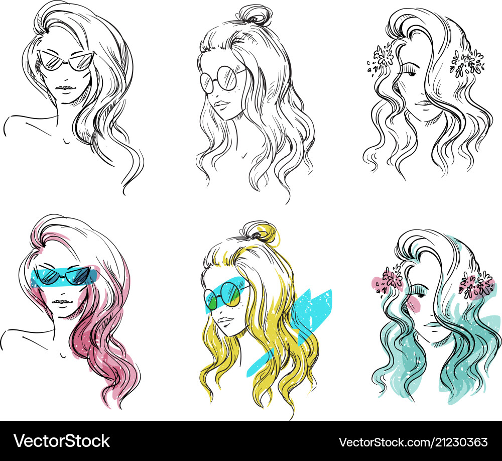 Set von handgezogenen Frisuren Skizze Mode Set von handgezogenen Frisuren Skizze Mode vektorbild