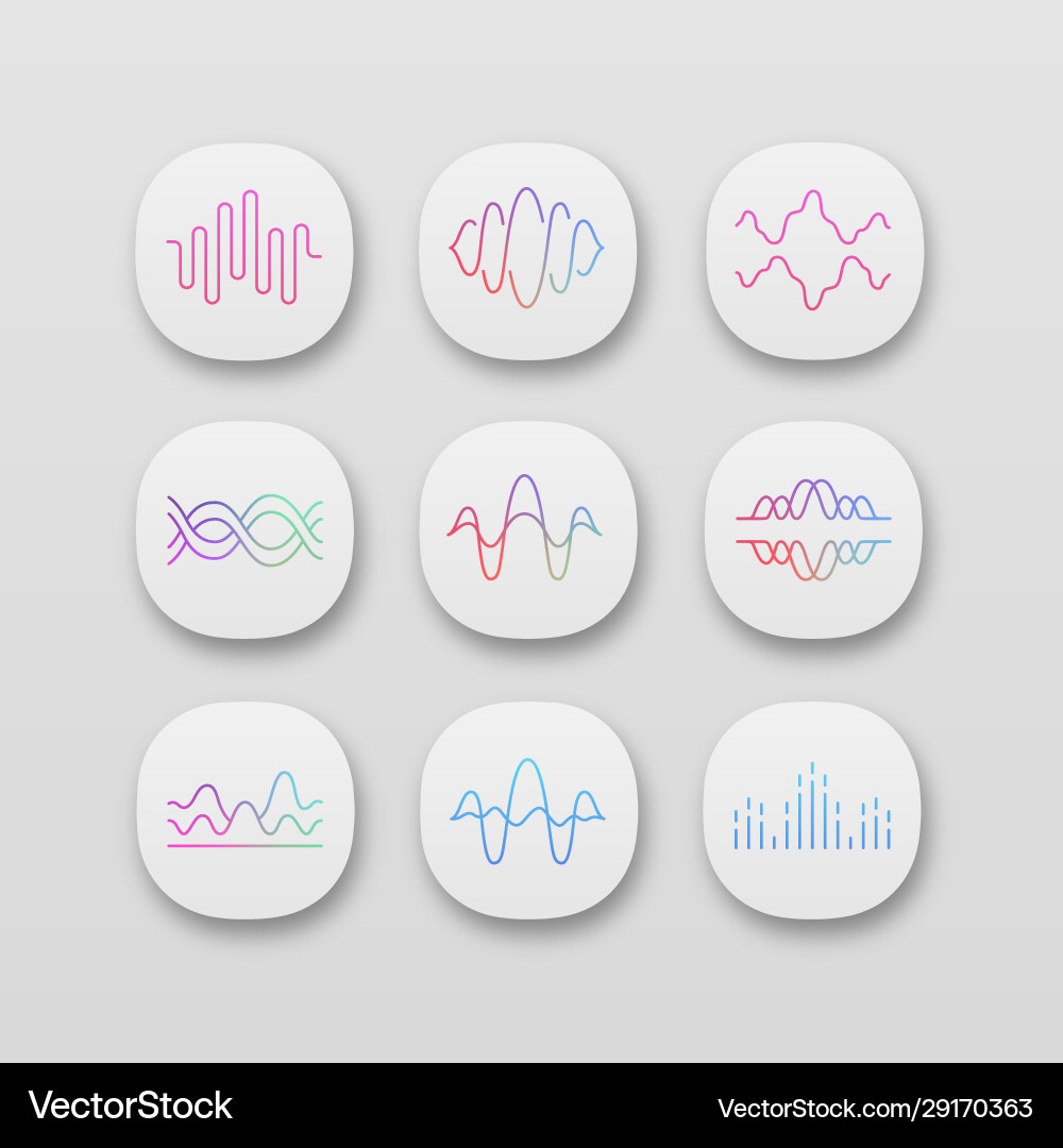 Sound and audio waves app icons set uiux user Vector Image