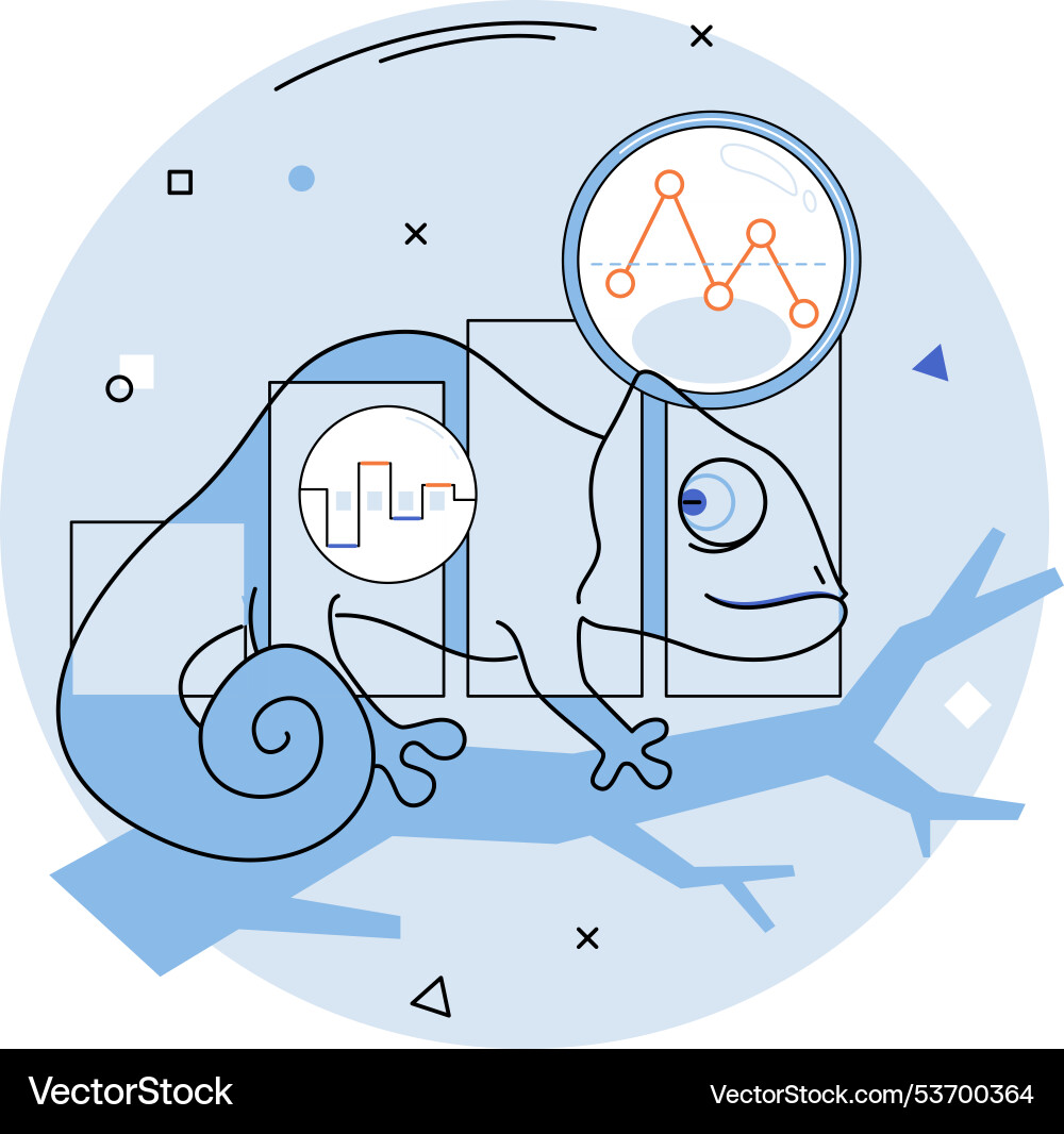 Chameleon on branch with data analytics and graphs Chameleon on branch with data analytics and graphs vector image