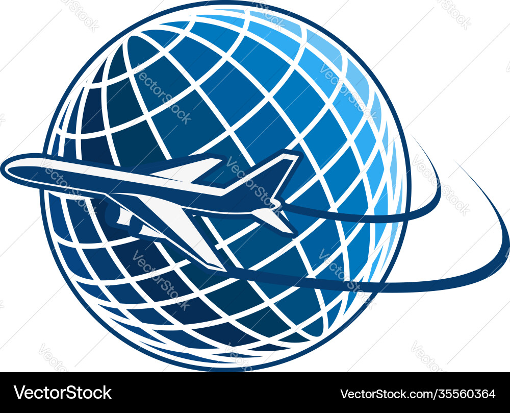 Icon plane and world globe Icon plane and world globe vector image