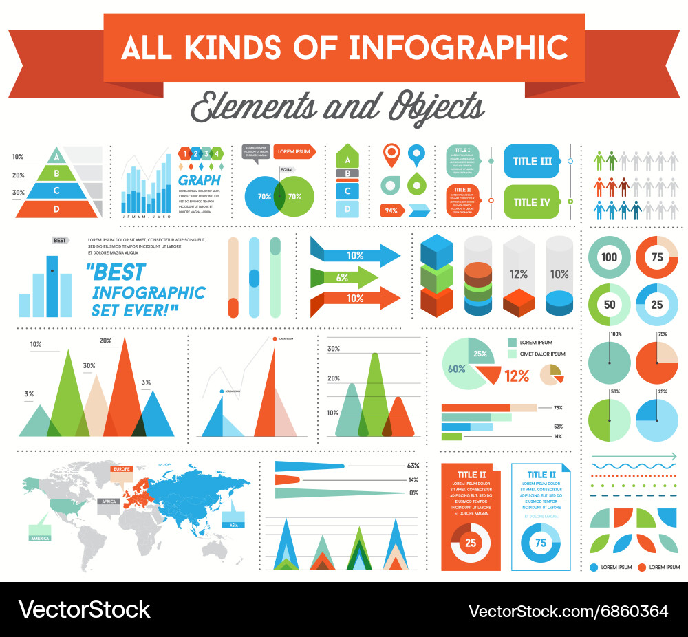 Infographics elements and objects big huge set all vector image