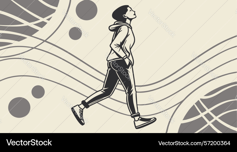 Person running with dynamic abstract lines design Vector Image