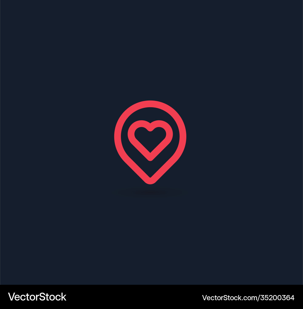 Pin button with red heart linear icon map pointer Pin button with red heart linear icon map pointer vector image