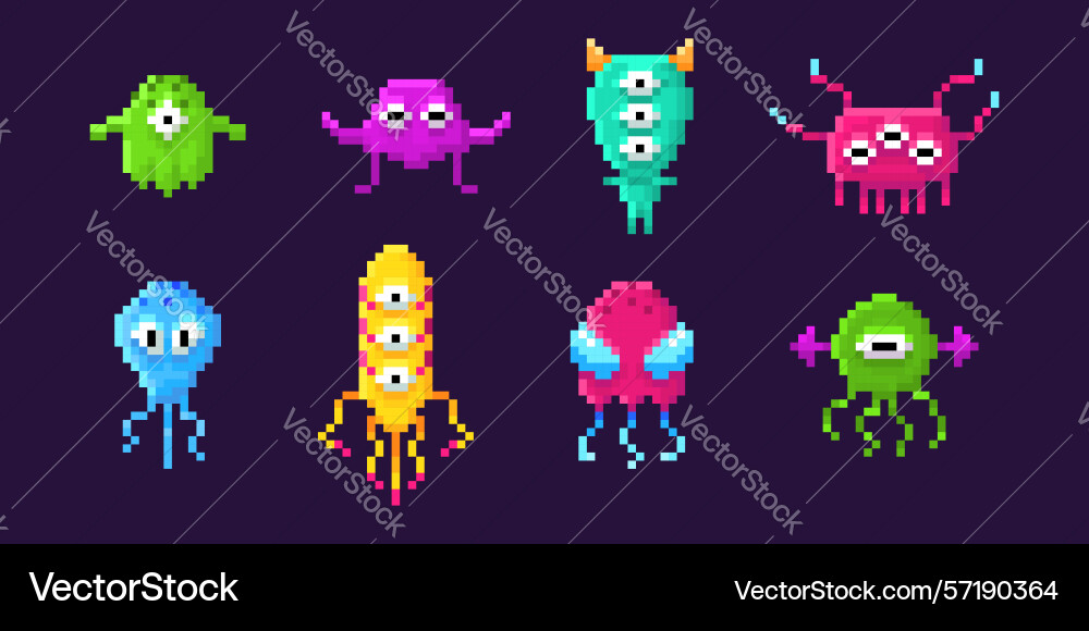 Retro space invader pixel aliens Retro space invader pixel aliens vector image