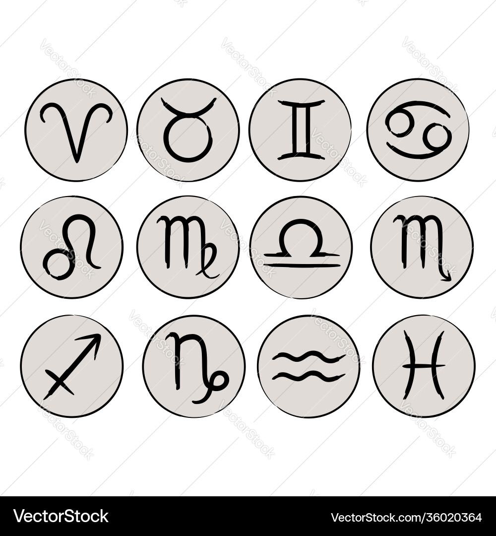 Round Zodiac Sign Icons - Brush Style Vector Image