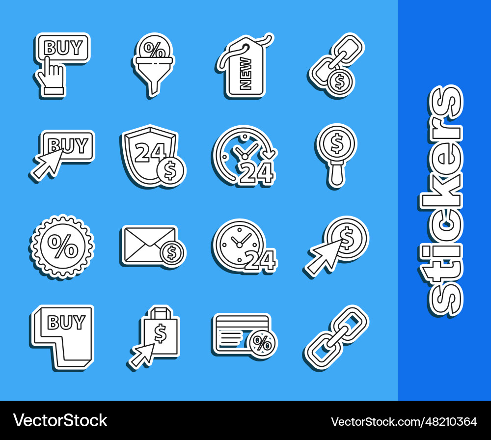 Set line chain link cursor and coin magnifying vector image