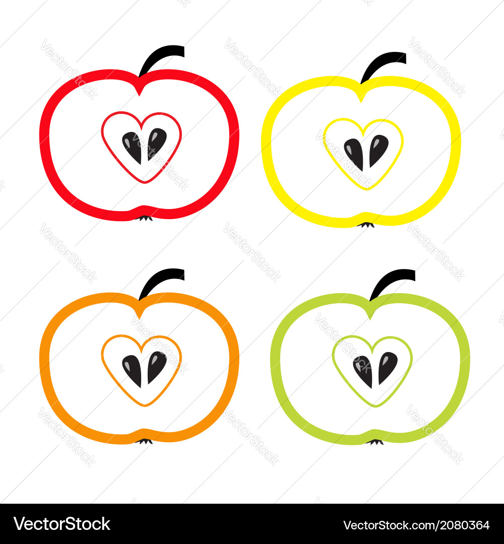 Set of color apples with heart shape isolated Vector Image