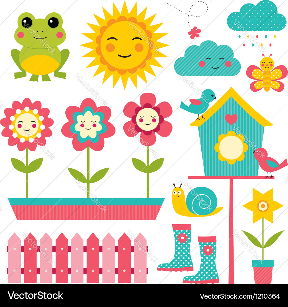 Spring garden set Royalty Free Vector Image - VectorStock