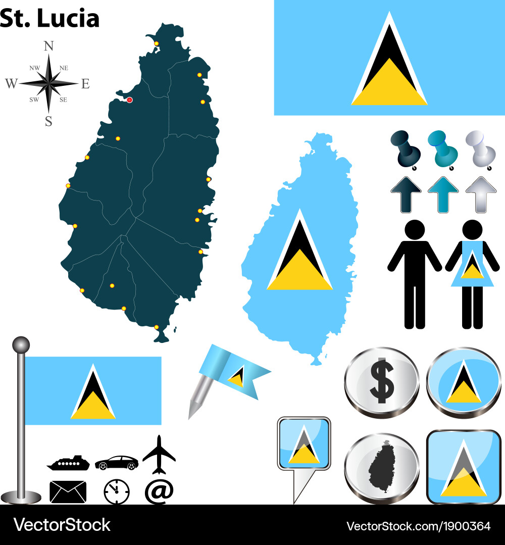 St. Lucia Map with Flags and Borders vector image
