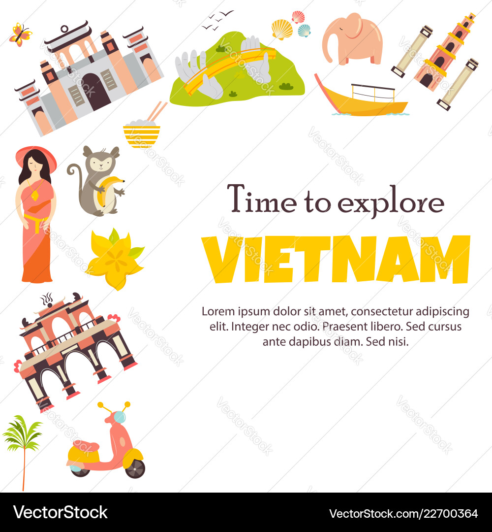 Vietnam landmarks set architecture famous place Vietnam landmarks set architecture famous place vector image