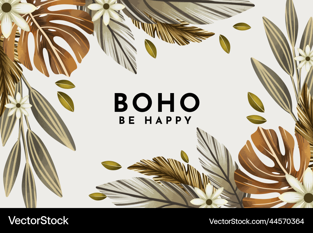 Watercolor boho background with flowers leaves Vector Image